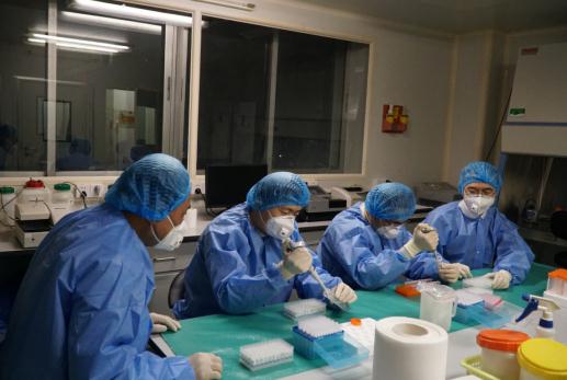 周海衛(wèi)（左二）在工作中。