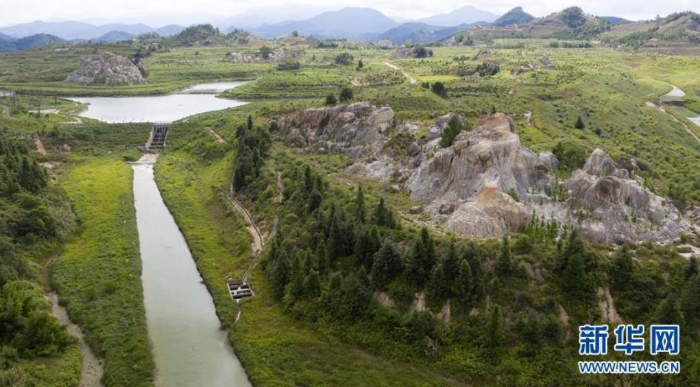 這是位于江西省尋烏縣文峰鄉(xiāng)上甲村附近的生態(tài)修復(fù)區(qū)，從前這里是大面積的廢棄稀土礦山（7月19日攝，無人機照片）。  新華社記者彭昭之 攝