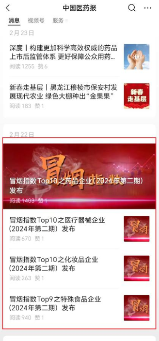 “中國醫(yī)藥報”微信公眾號定期發(fā)布 “兩品一械”企業(yè)“冒煙指數(shù)”